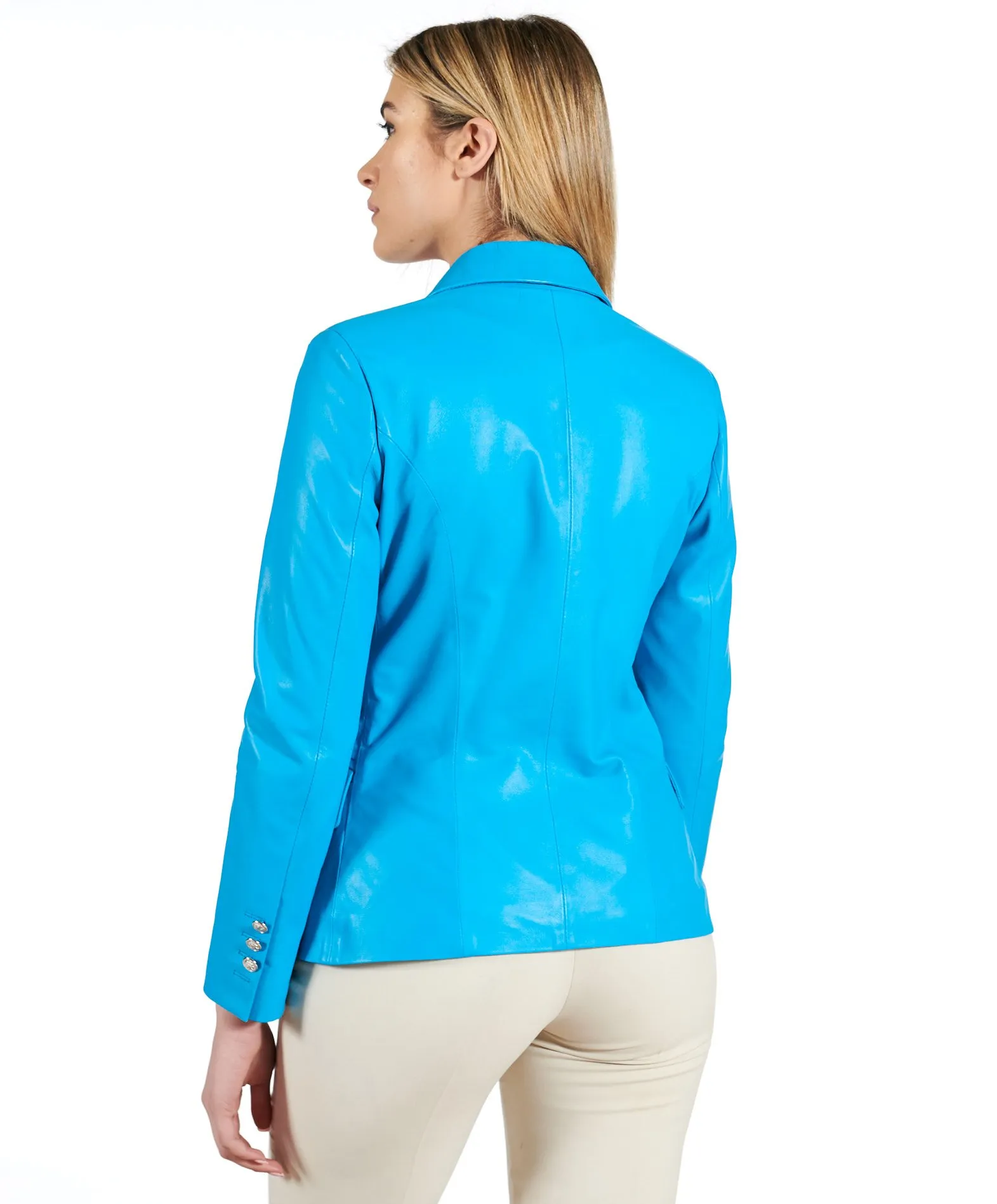 Blazer cuir femme veste blazer cuir double rangée bleu Kelly