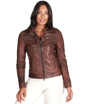 Blouson cuir femme veste moto veste cuir marron femme Giulia