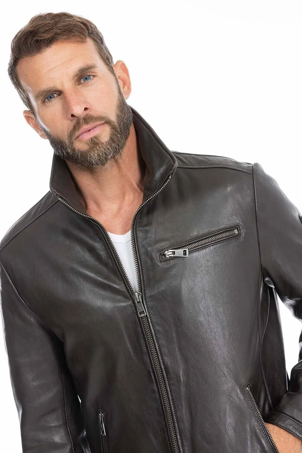 Blouson cuir homme marron