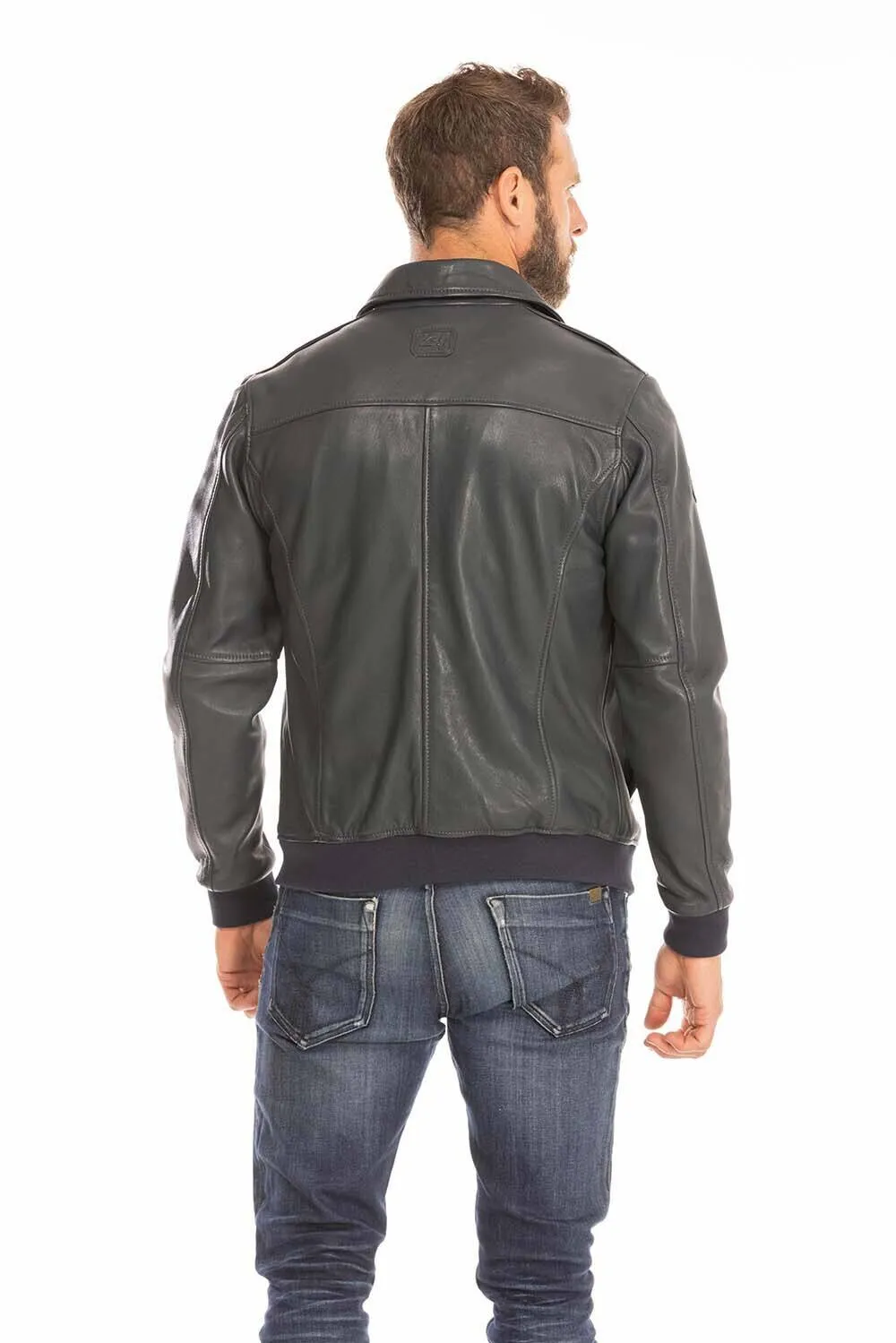 Blouson cuir homme navy style pilote