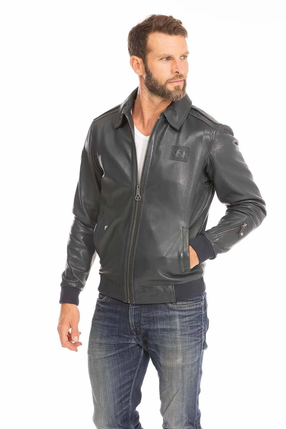 Blouson cuir homme navy style pilote