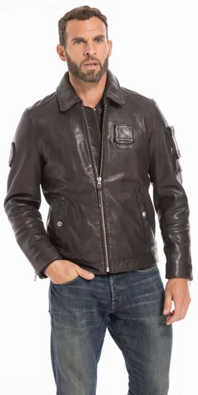 Blouson cuir homme patrouille de France marron