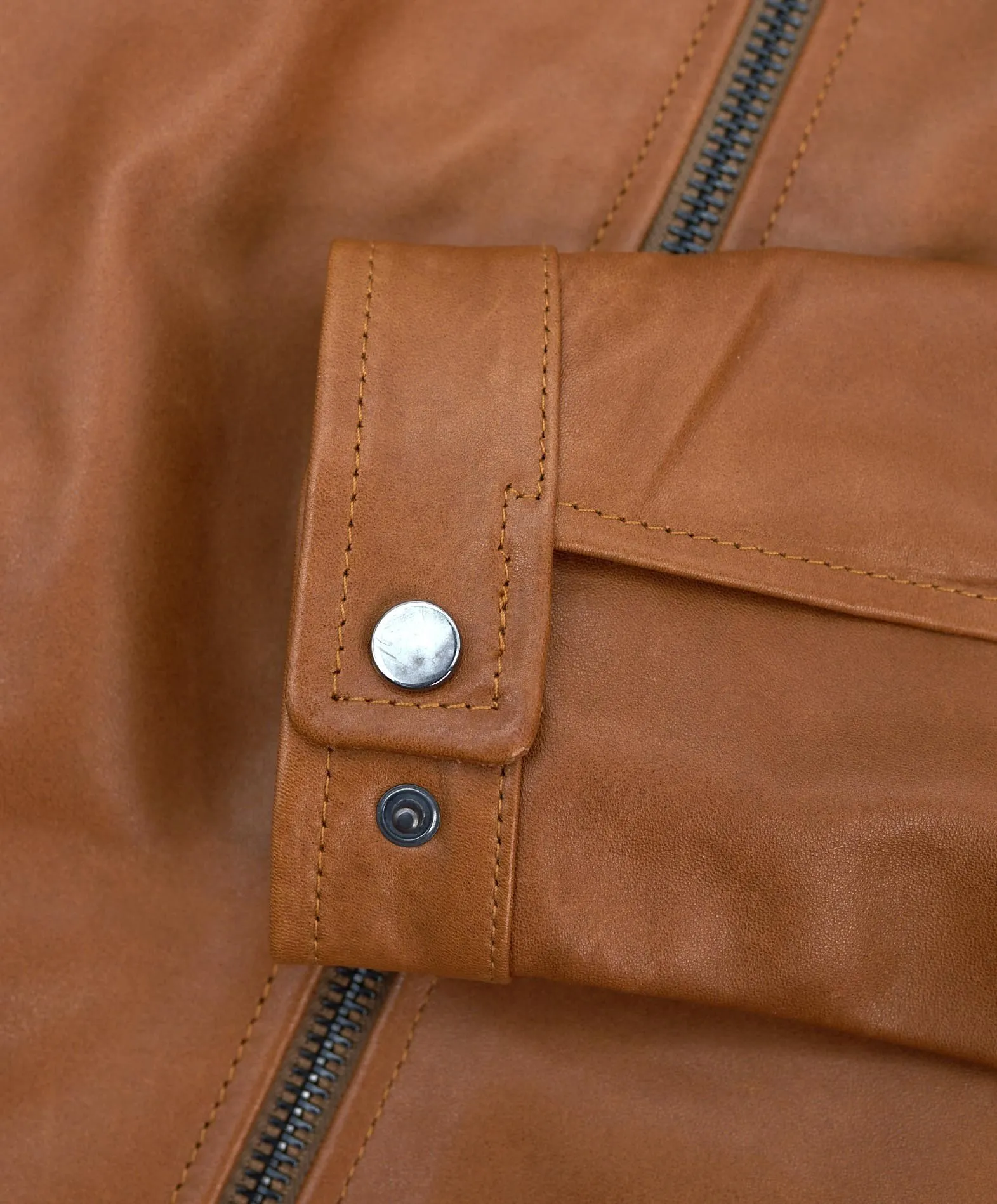 Blouson cuir homme style motard cuir plongé couleur noisette Ted