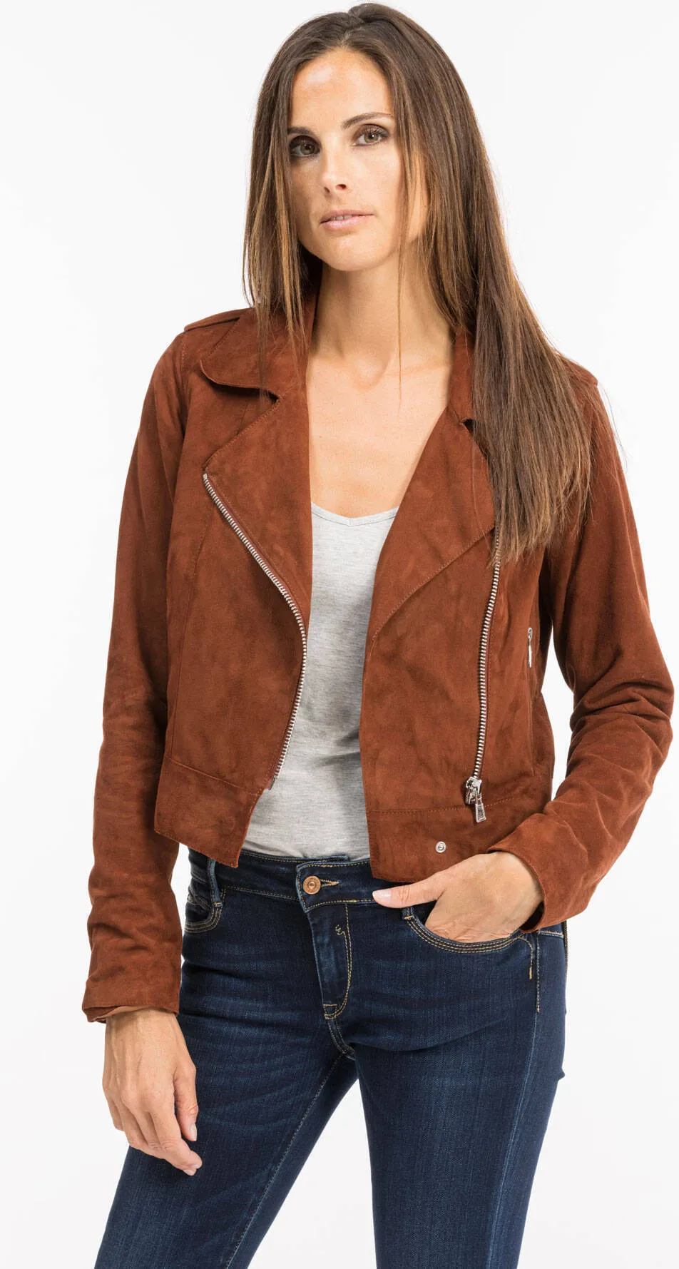 Blouson cuir style biker peau whisky