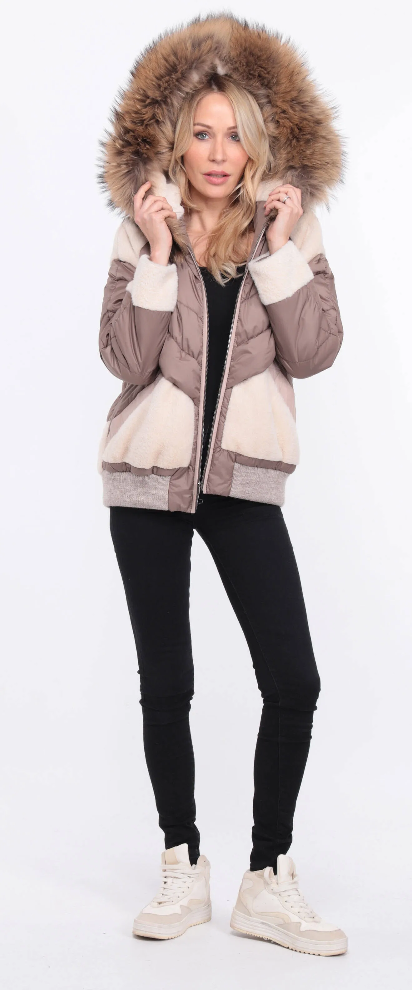 Blouson tissu mouton et renard beige