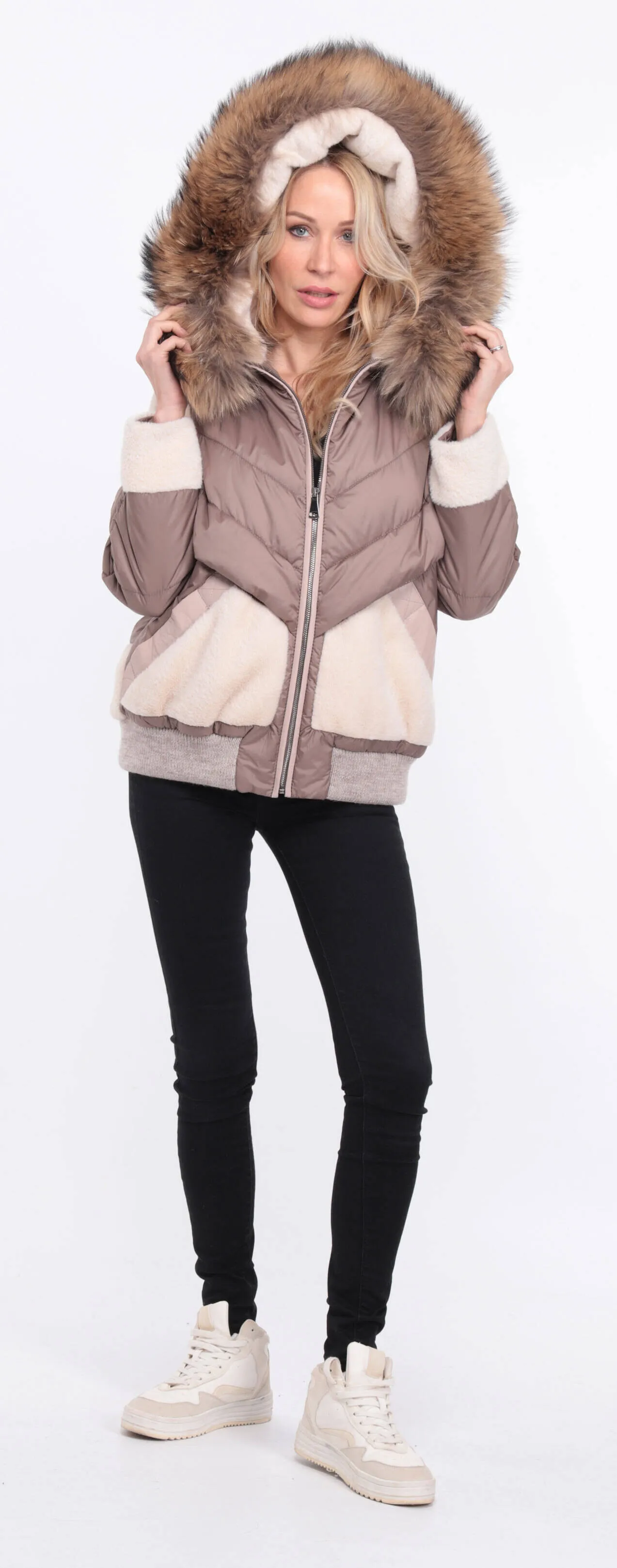 Blouson tissu mouton et renard beige
