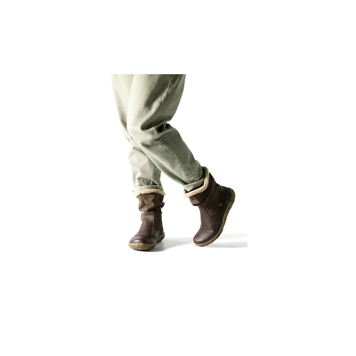 Bottines fourrées en cuir mat et cuir suédé - Marron