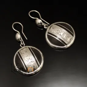 Boucles d'Oreilles en Argent et Ebène 90 Rond Gravé