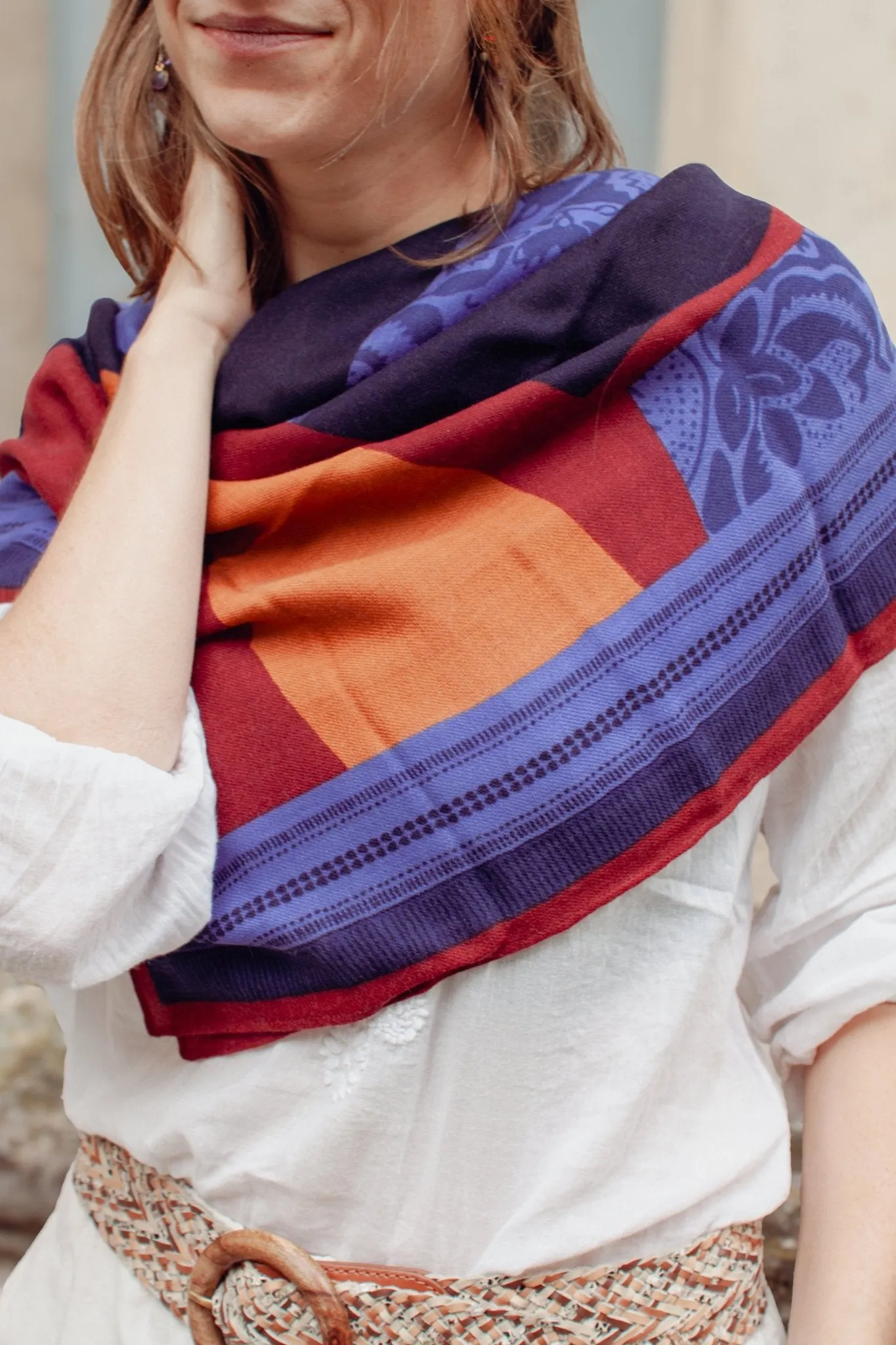 Foulard Laine - Lotus - Bleu