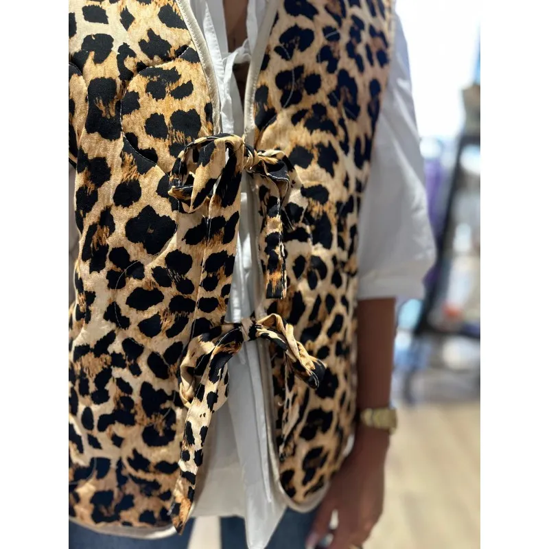 Gilet Sans Manches Leopard Camel