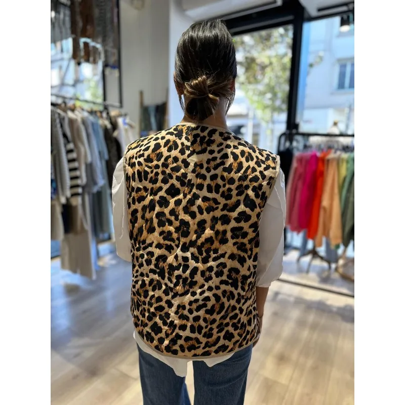 Gilet Sans Manches Leopard Camel