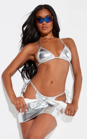 Haut de maillot de bain triangle rembourré argenté metallisé