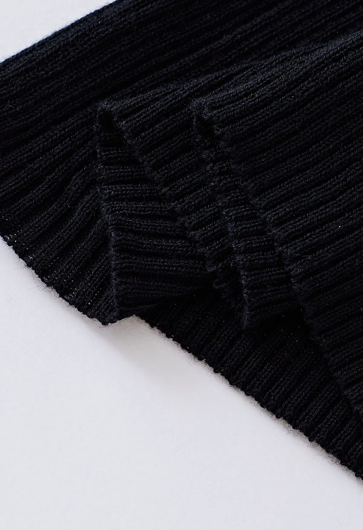 Haut en tricot côtelé à épaules dénudées pliées en noir