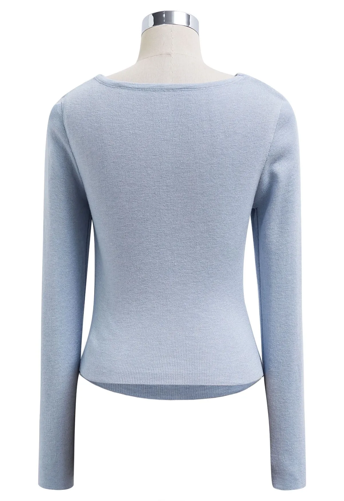 Haut en tricot doux à manches longues et à effet croisé en bleu
