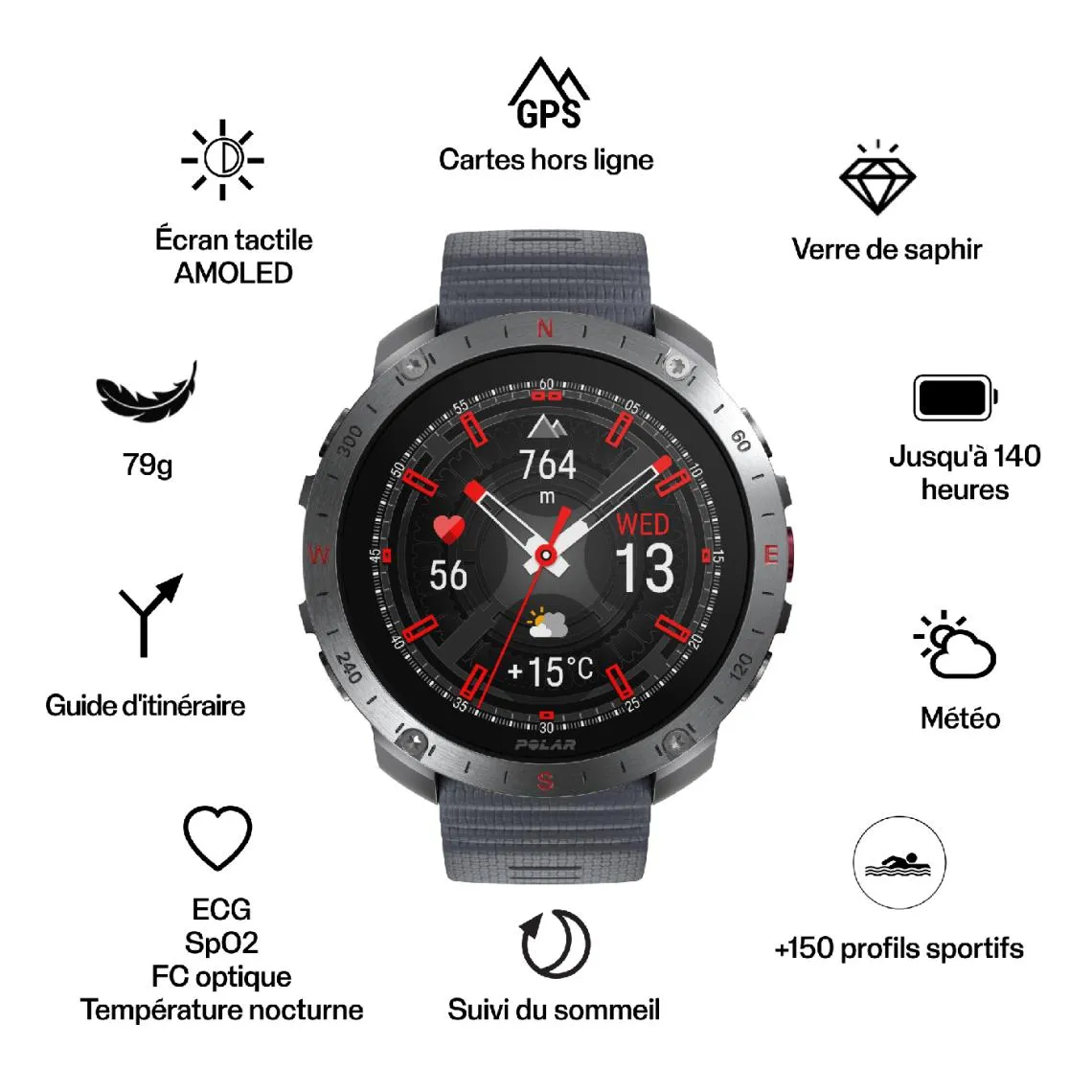 Montre Connectée Mixte 900110287 - POLAR Grit X2 Pro | 3 Suisses