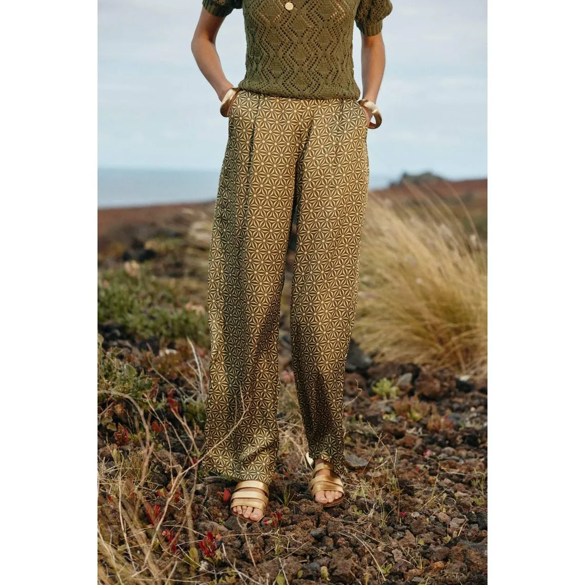 Pantalon MOONA - Vert en viscose | 3 Suisses