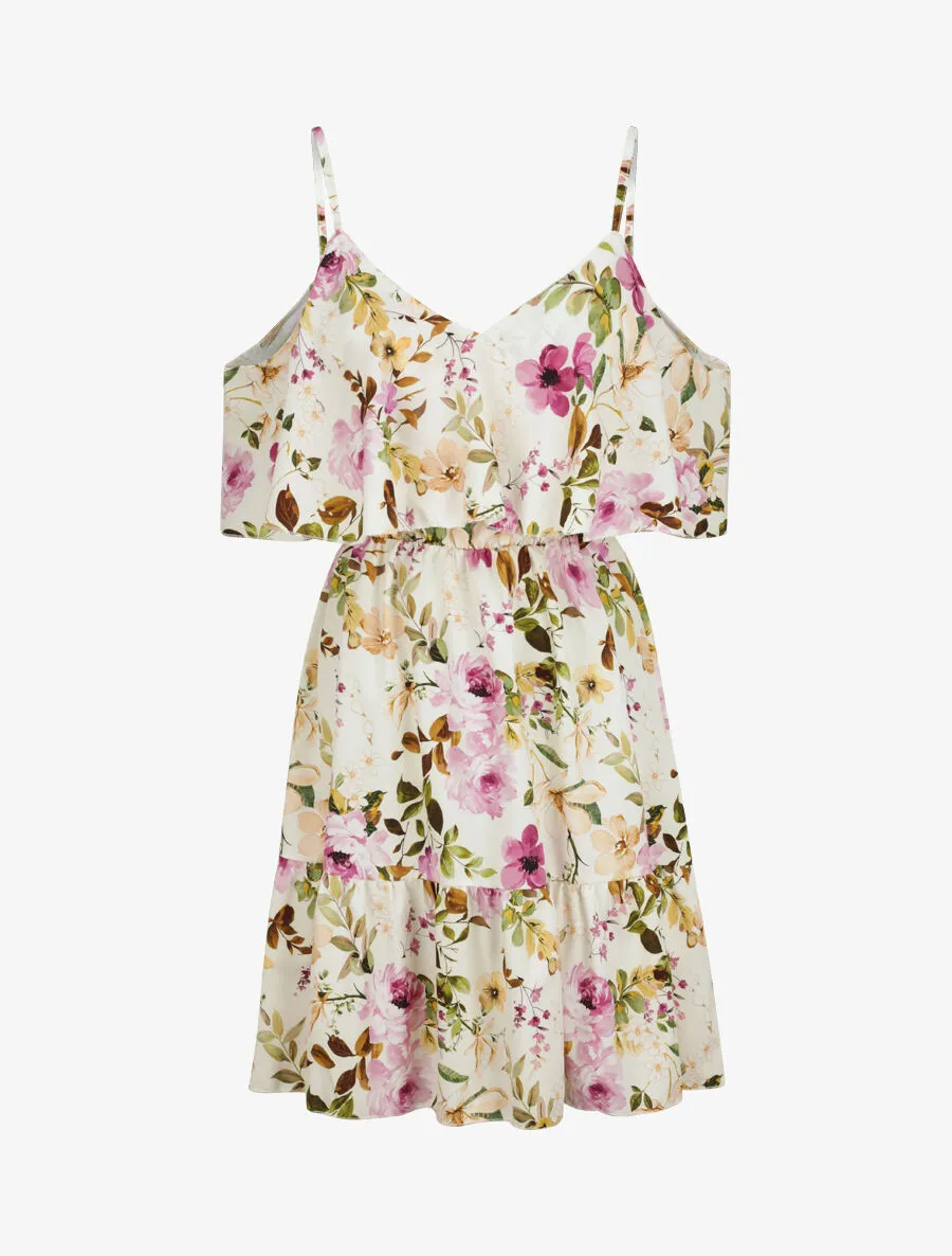 Robe à buste à basque imprimé fleurs sauvages - Écru