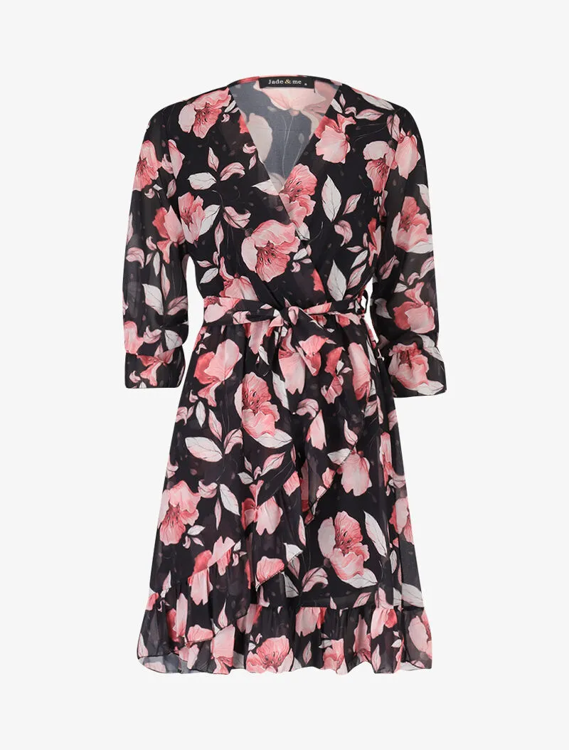 Robe à imprimé fleurs d'été - noir