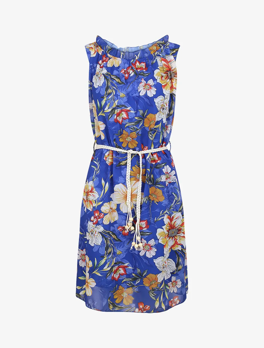 Robe droite à imprimé grandes fleurs - Bleu roi
