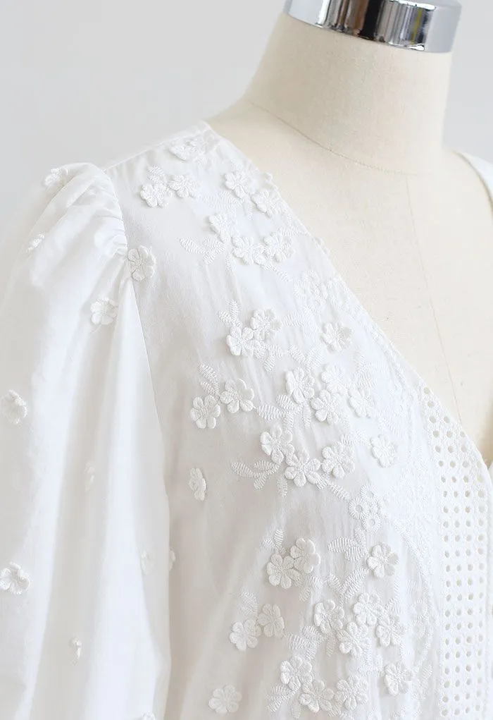Robe longue boutonnée à fleurs 3D tombantes