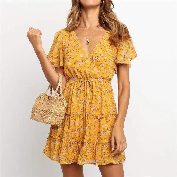 Robe Manches Courtes Fleurie