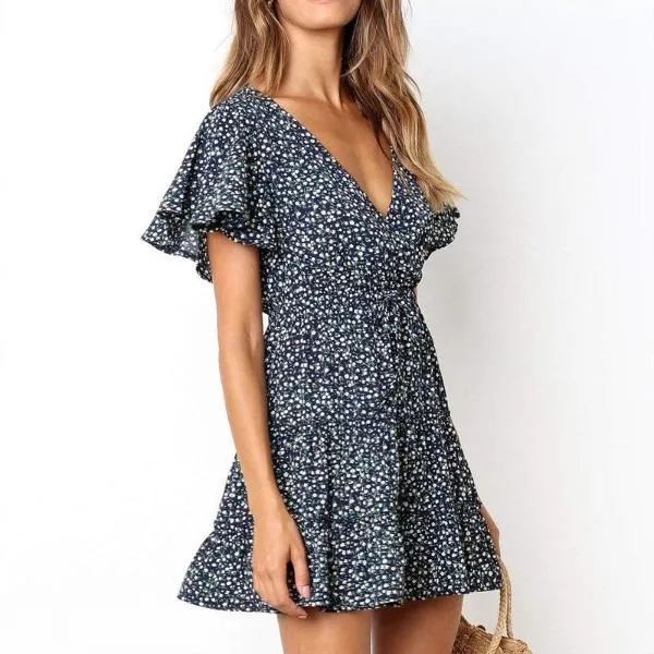 Robe Manches Courtes Fleurie