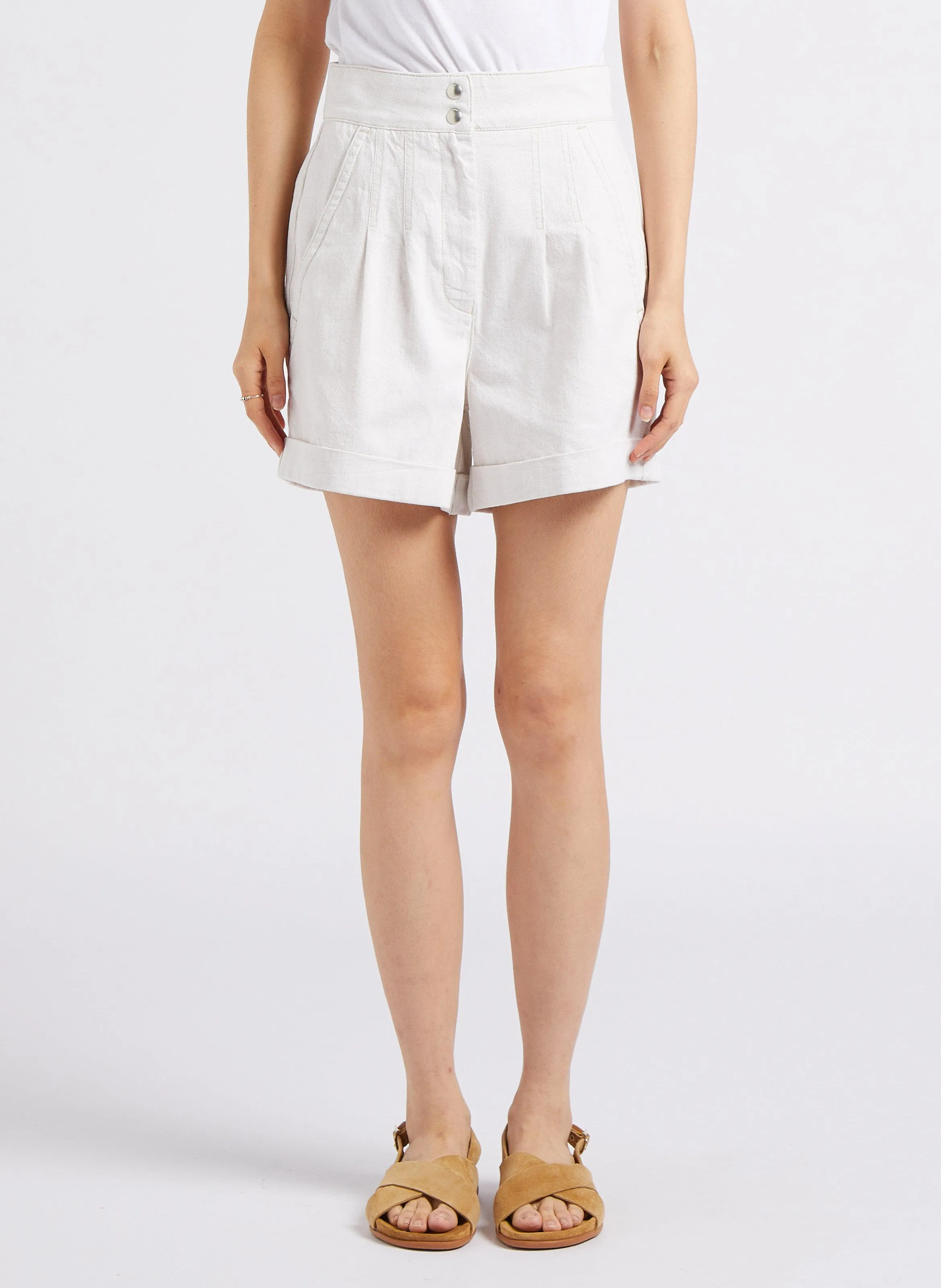 SHORT LARGE TAILLE HAUTE EN COTON ET LIN MéLANGé CANVA - IRO pour FEMME | Printemps