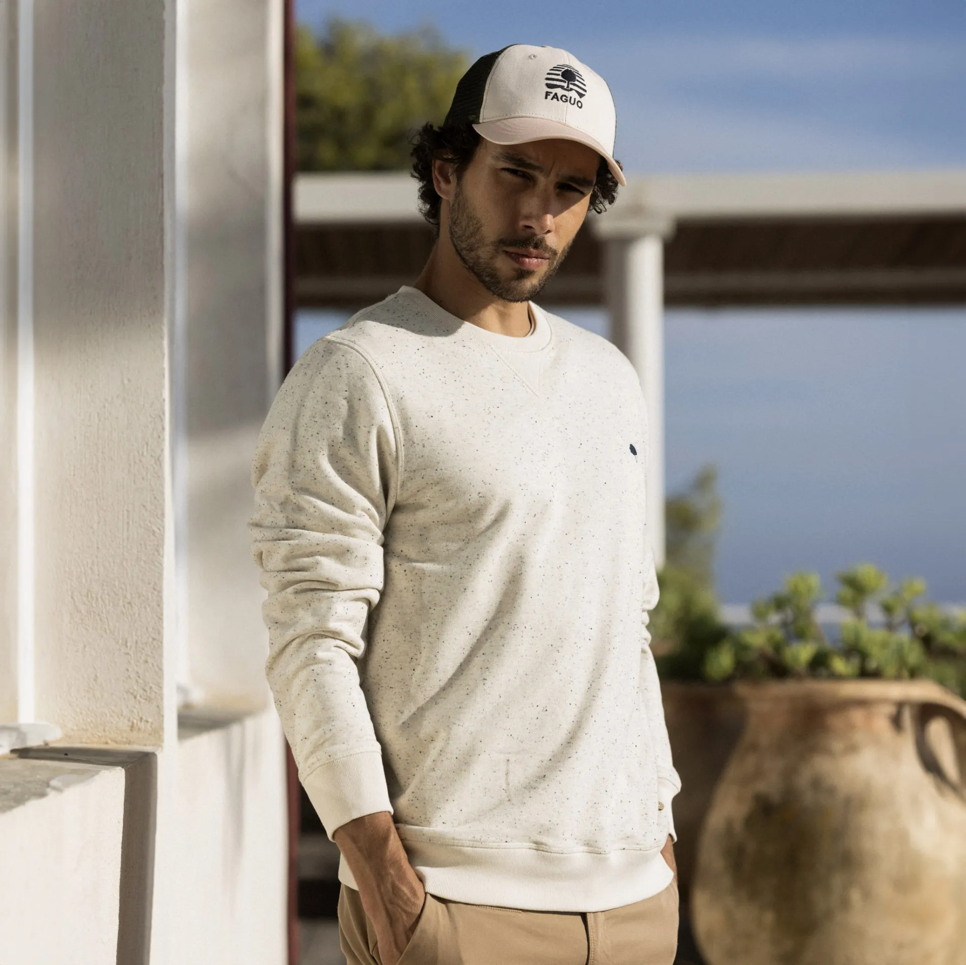 Sweat écru coton et coton recyclé - modèle Donzy - FAGUO