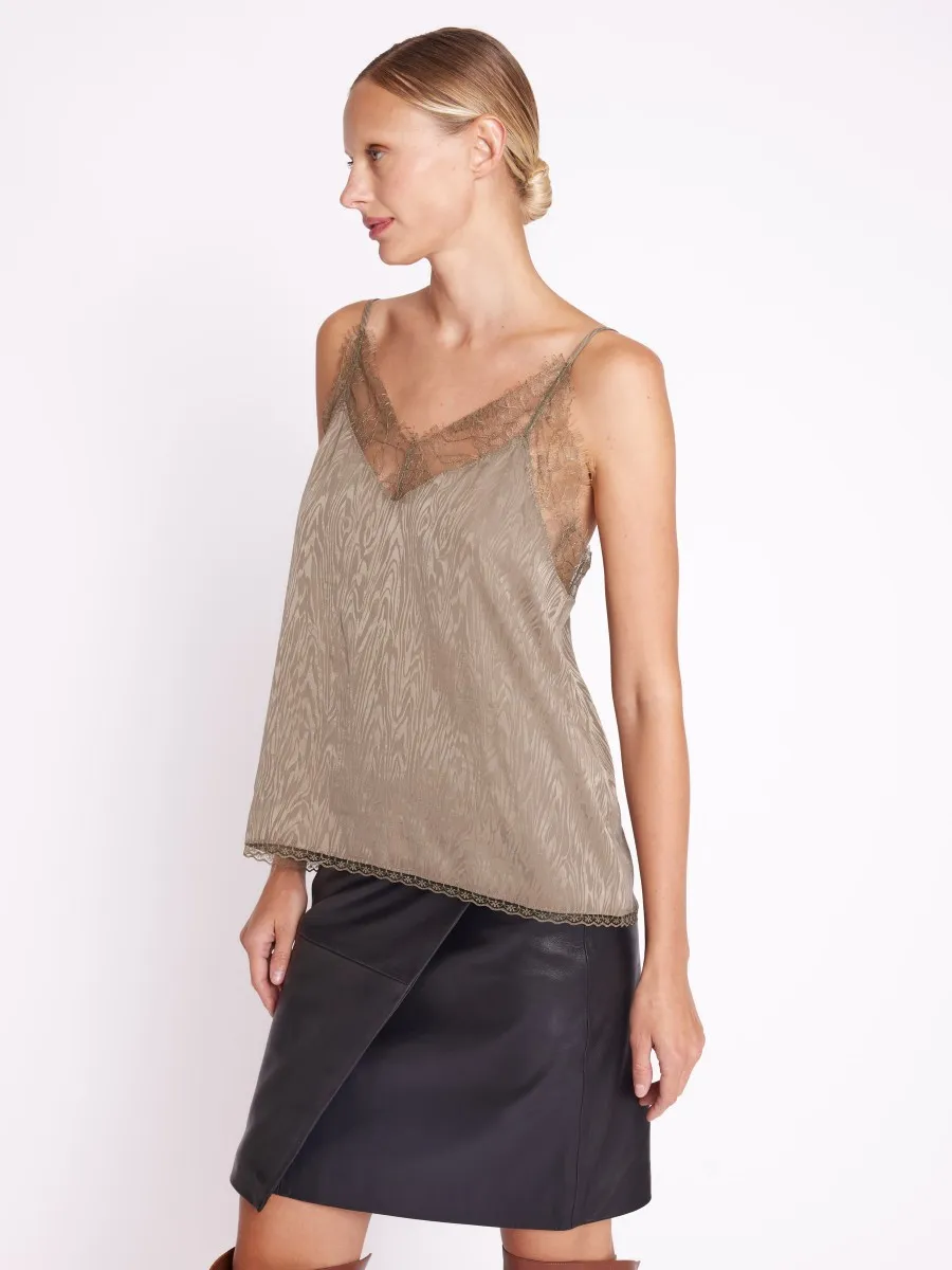 TAYLOR | Top khaki imprimé et dentelle
