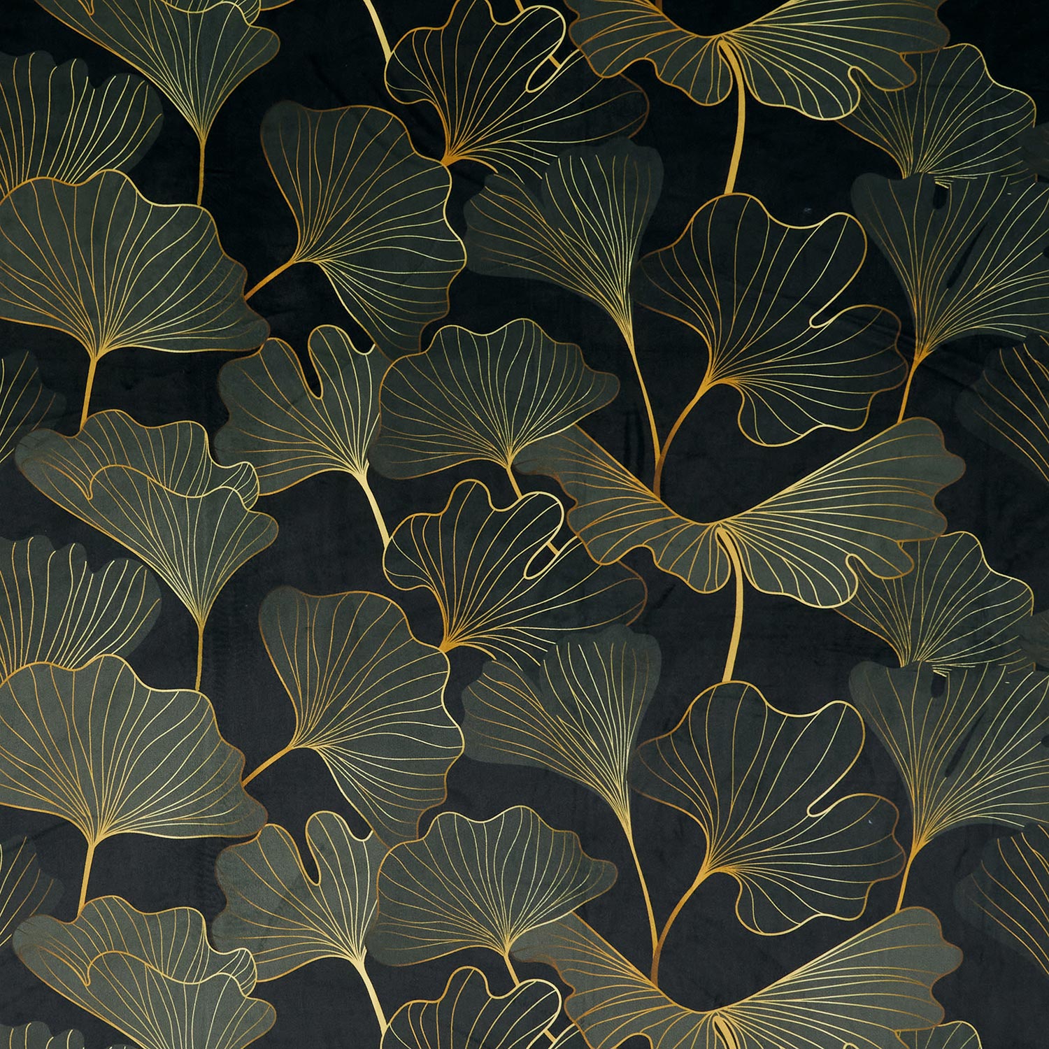 Velours de décoration Ginkgo noble – anthracite/pin foncé