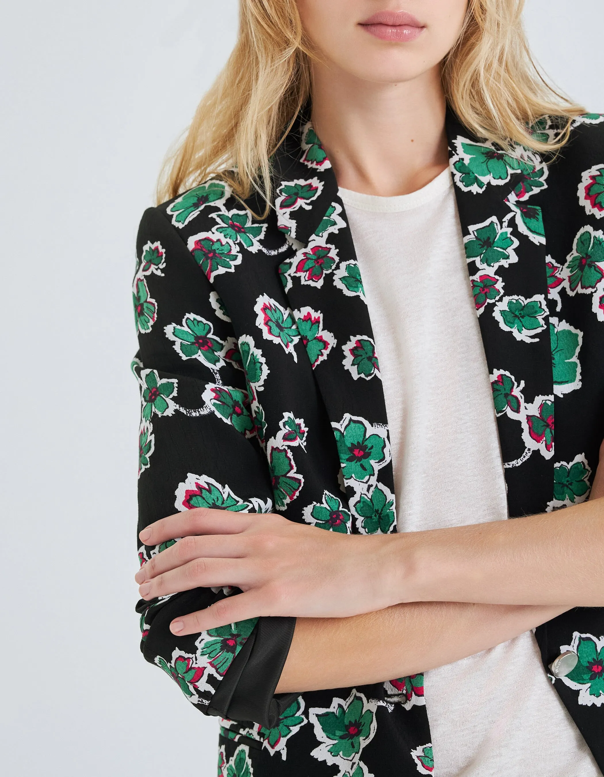 Veste de costume noire imprimé green flowers Femme