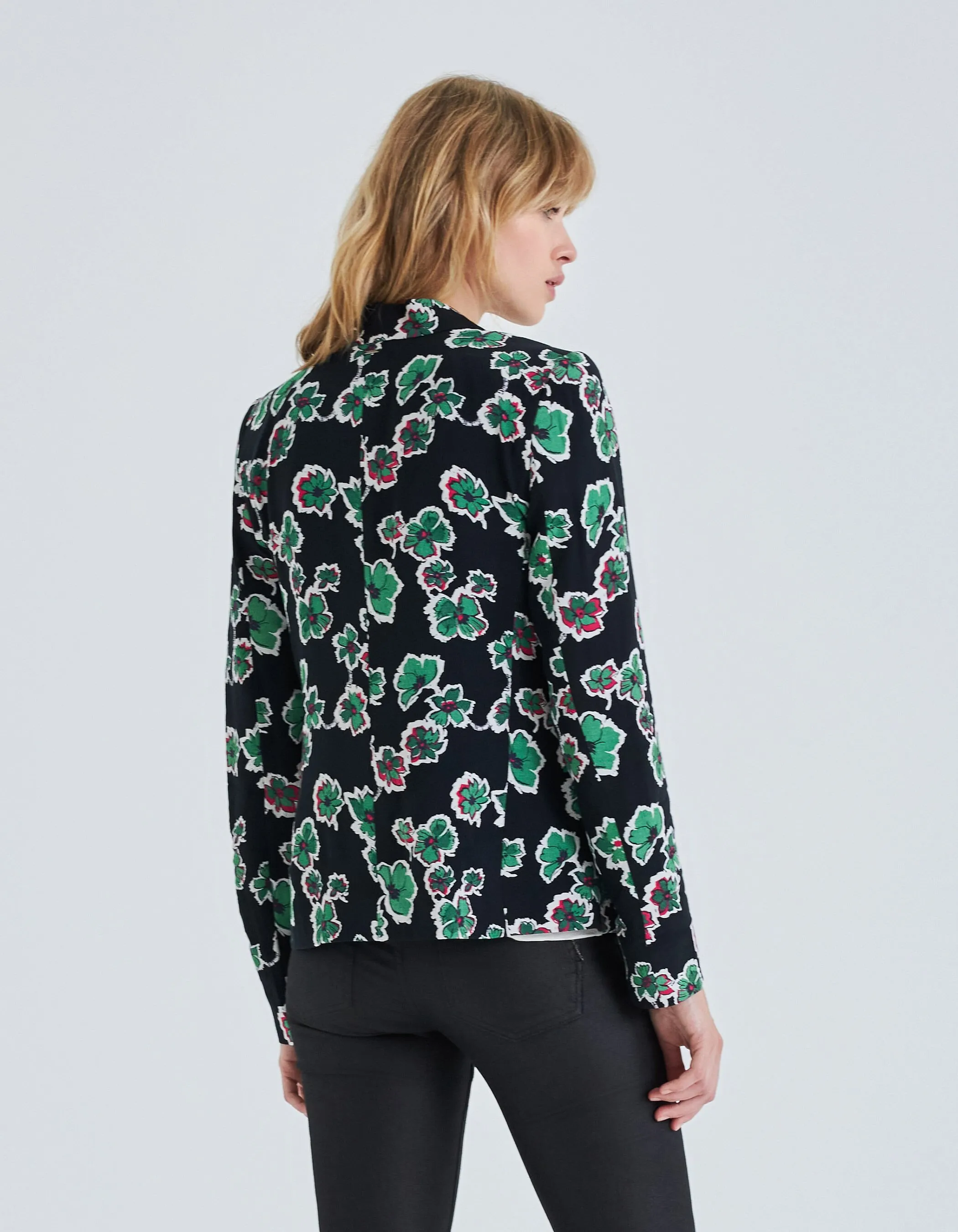 Veste de costume noire imprimé green flowers Femme