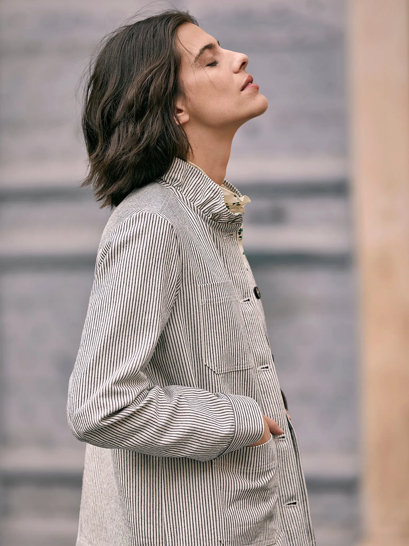 Veste rayée femme col volanté